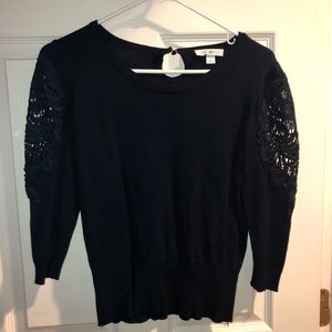 Navy sweater with lace sleeves